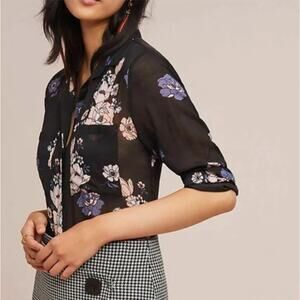 Anthropologie Black Dark Romantic Cloth & Stone Tavira Floral Shirt Large